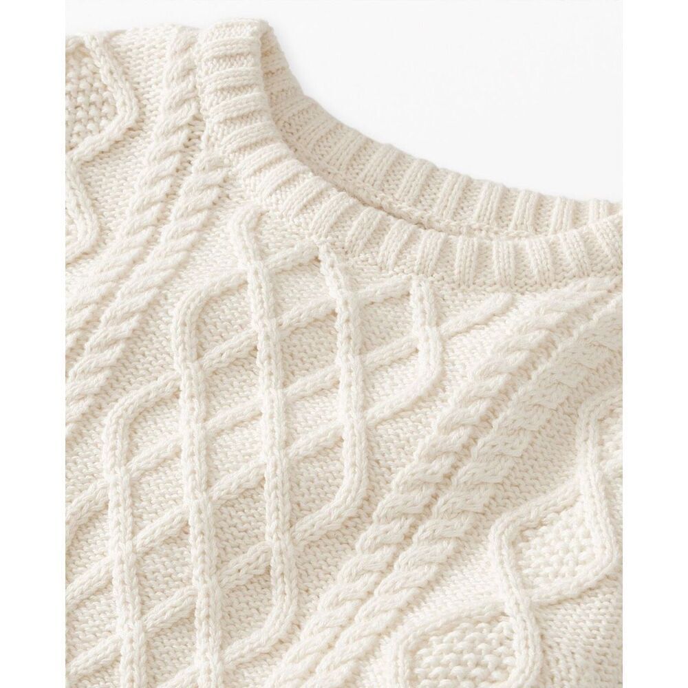 Hanna Andersson Cotton Unisex Cable Knit Sweater In Cream/Ecru Size 2T